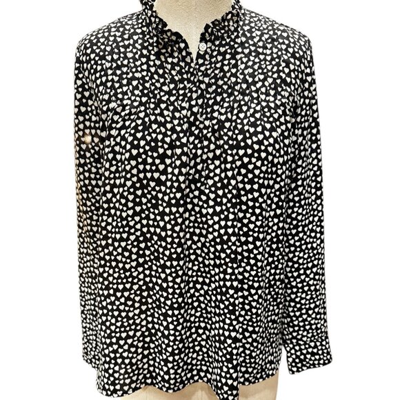 J.Crew Mercantile Black & White Hearts Print Blouse – Size 6 - Picture 1 of 5